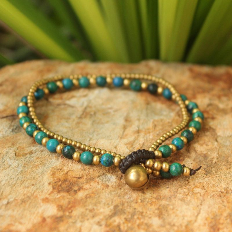 Dazzling Green Harmony Serpentine and Brass Beaded Bracelet spring accessories