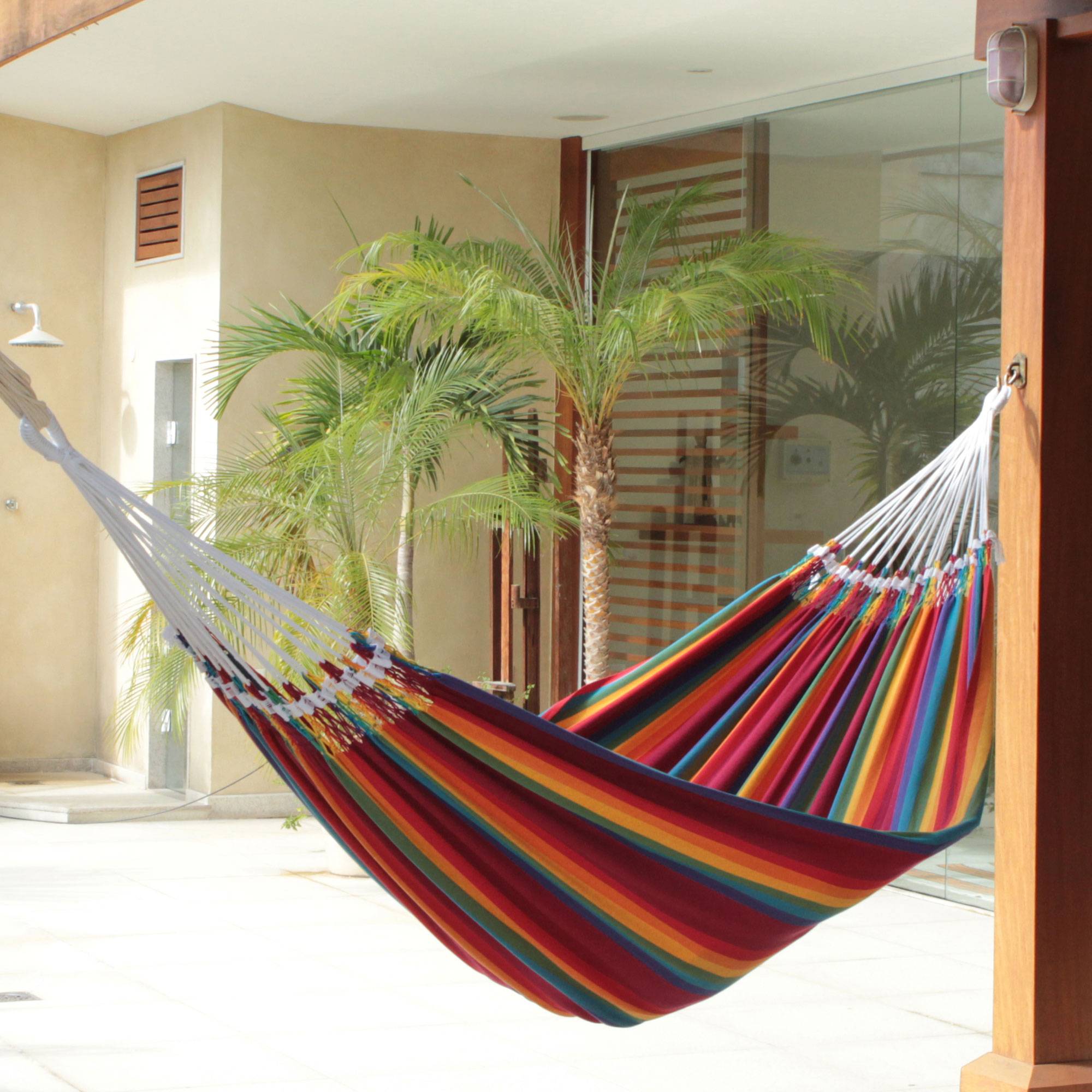 Brazilian Rainbow Cotton Striped Fabric Hammock (Double) Your Patio Space