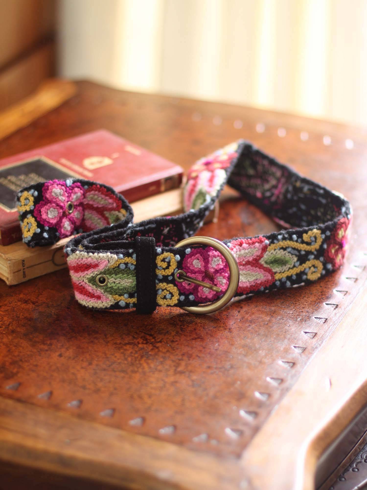 Festive Huanta Floral Wool Embroidered Natural Belt spring accessories