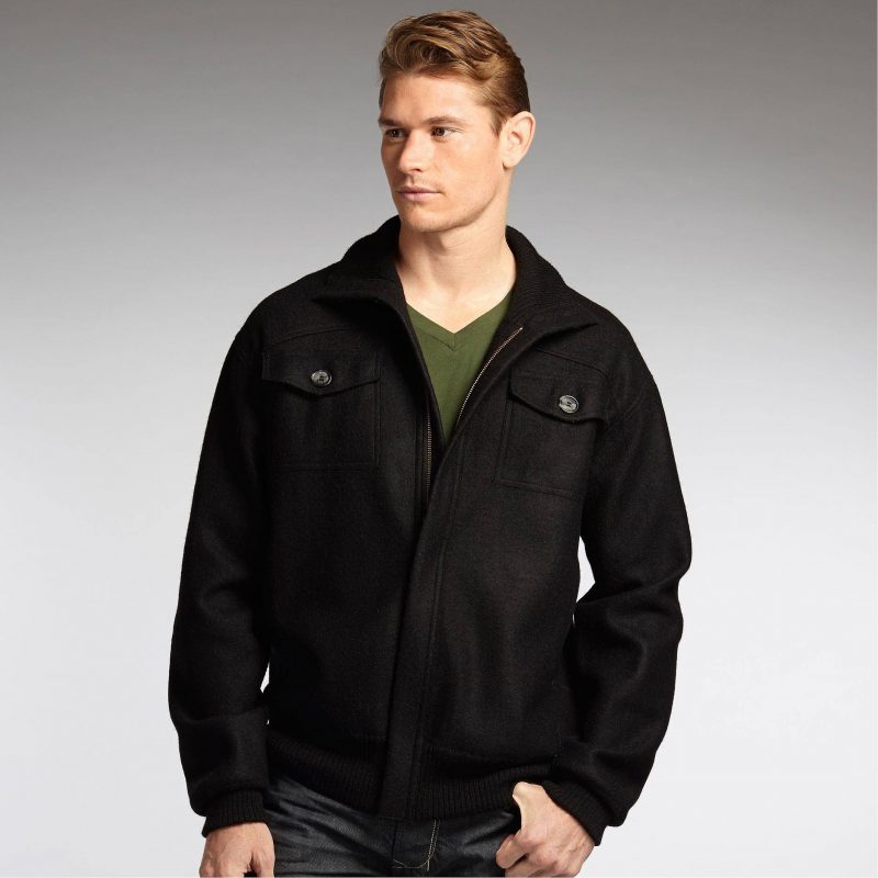 Men's Alpaca Blend Black Jacket with 2 Pockets and Zip Front, men clothing, men jackets Father's Day Gifting