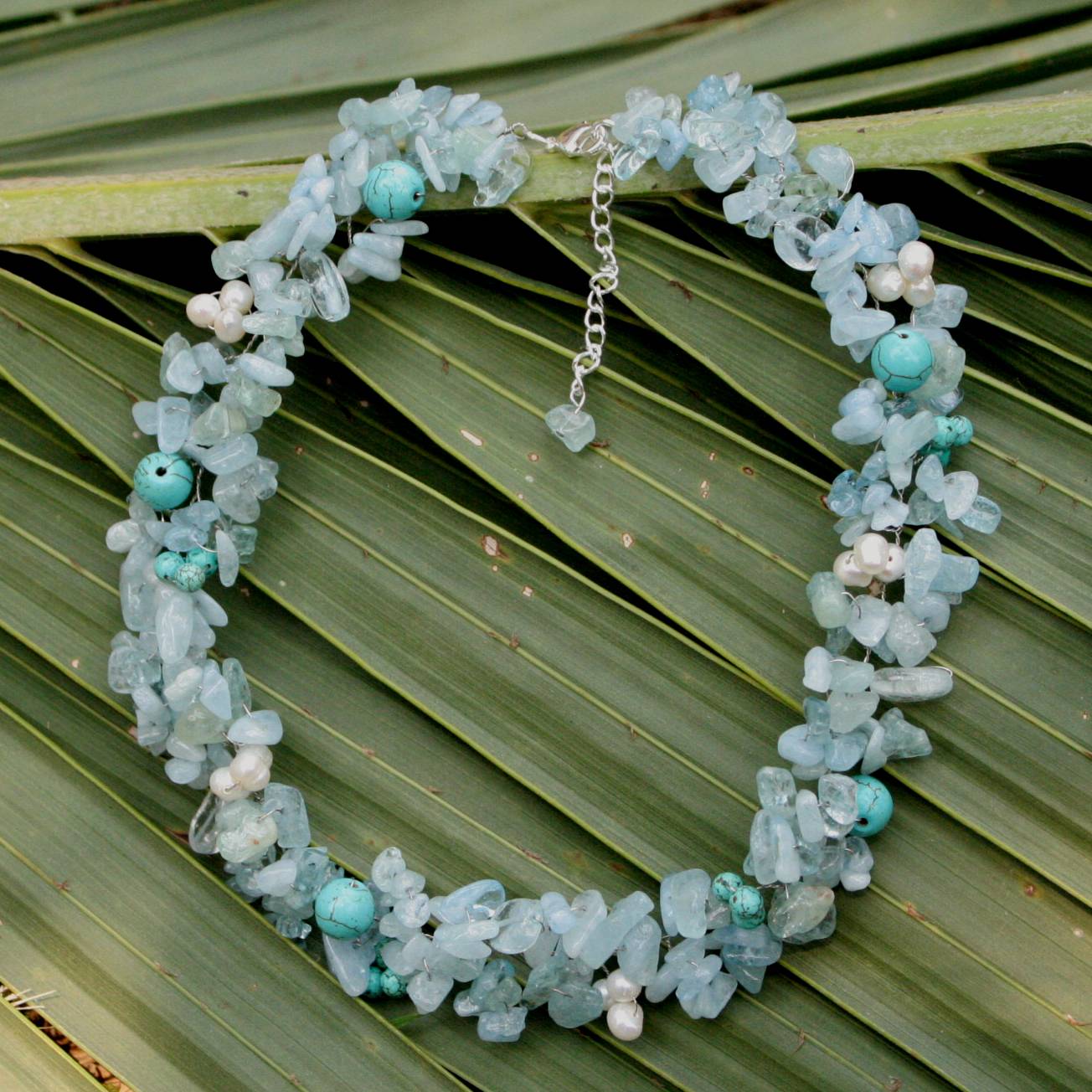 Sensation Beaded Aquamarine Necklace from Thailand Pearls quartz stainless steel what are birthstones