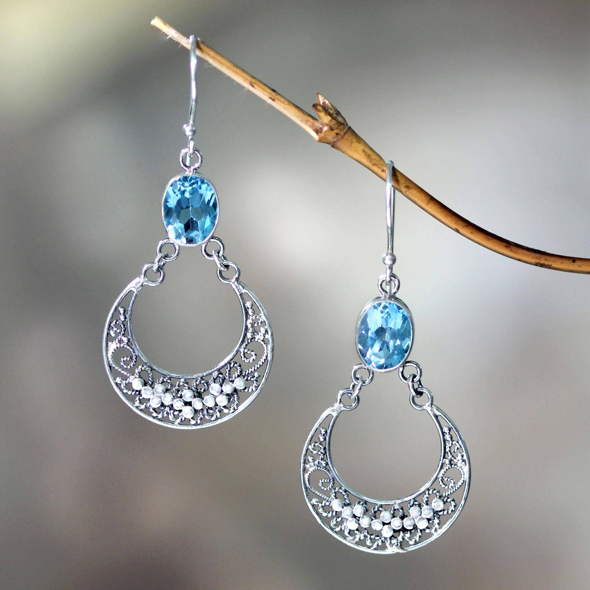 Sumatra Moons Unique Sterling Silver and Blue Topaz Dangle Earrings What are birthstones