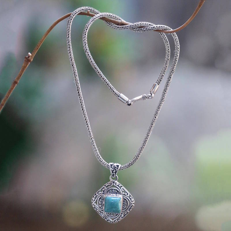 Lotus Chic Turquoise and Sterling Silver Handmade Pendant Necklace, turquoise, necklace, birthstone, birthstone jewelry 