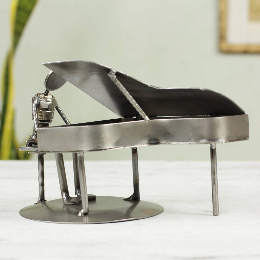 Rustic Piano Man Artisan Crafted Recycled Metal and Car Part Rustic Sculpture Making Your New House Feel Like Home