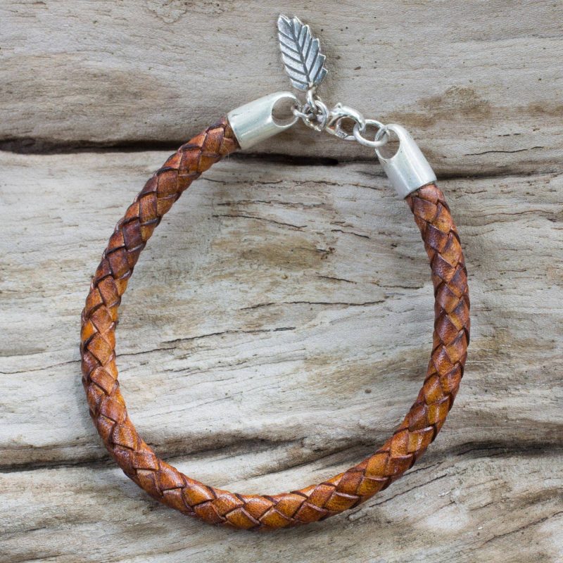 Artisan Crafted Tan Leather and Hill Tribe Silver Bracelet, men jewelry, leather jewelry Father's Day Gifting