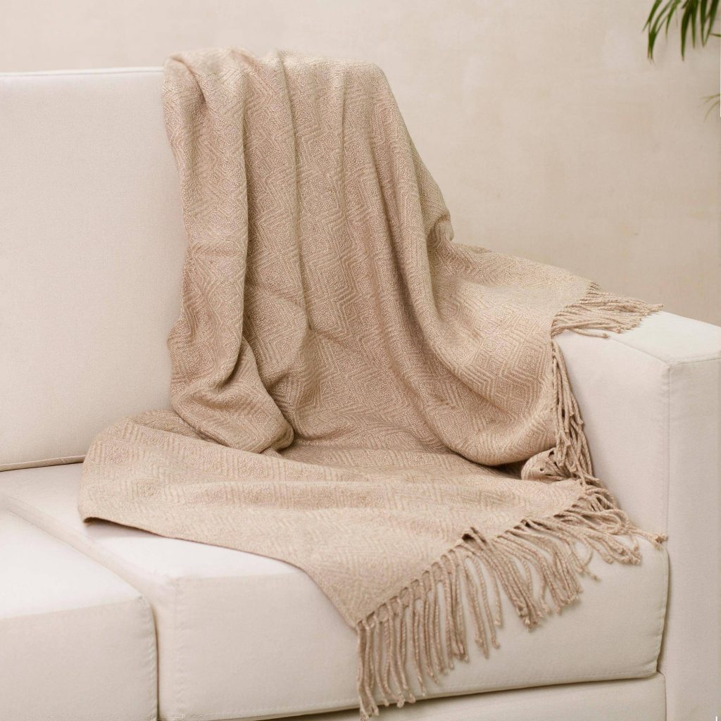 Sandy Passion Alpaca Acrylic Blend Throw Blanket in Sand from Peru Making Your New House Feel Like Home