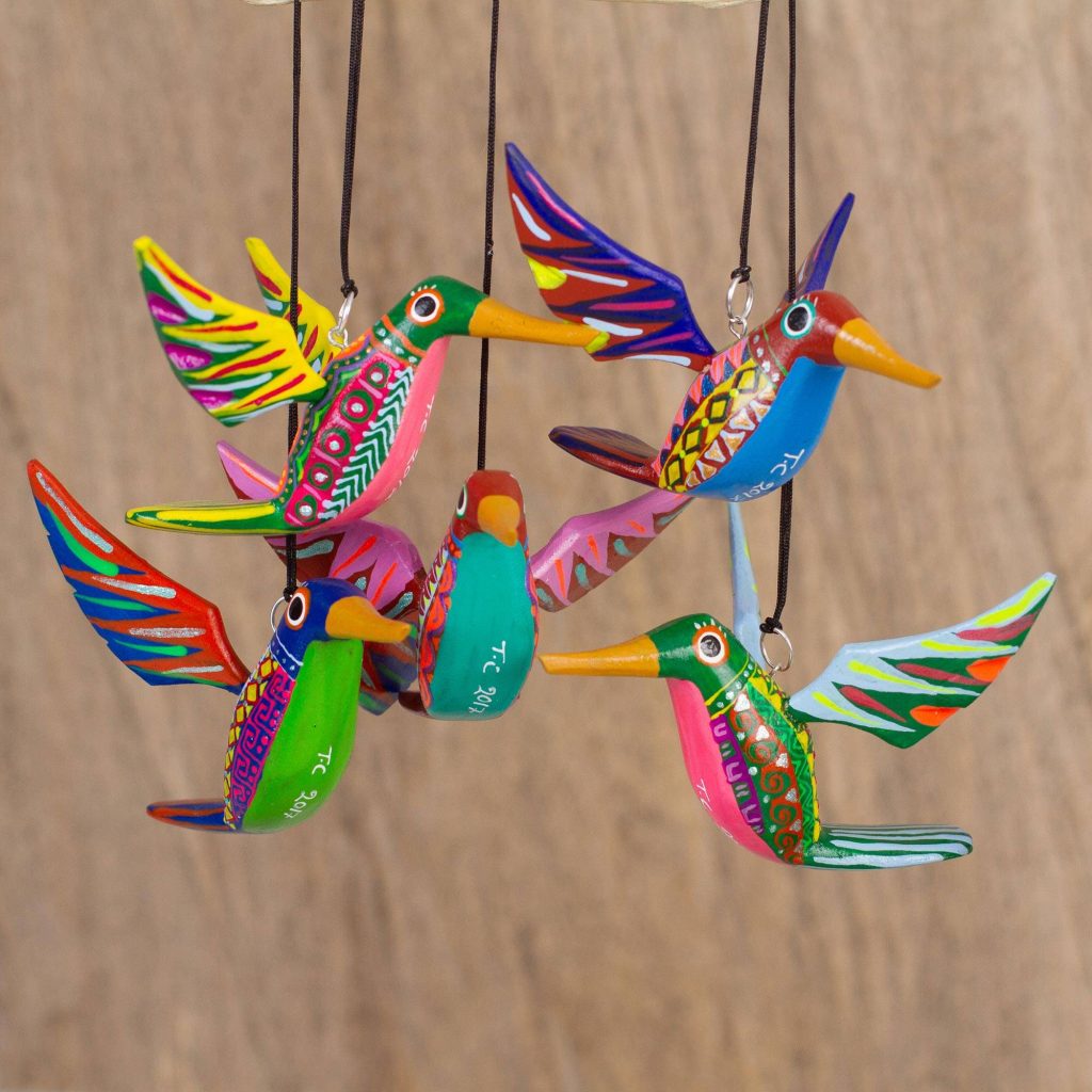 Hummingbird Beauties Five Hand-Painted Hummingbird Alebrije Ornaments from Mexico Alebrije Sculpture