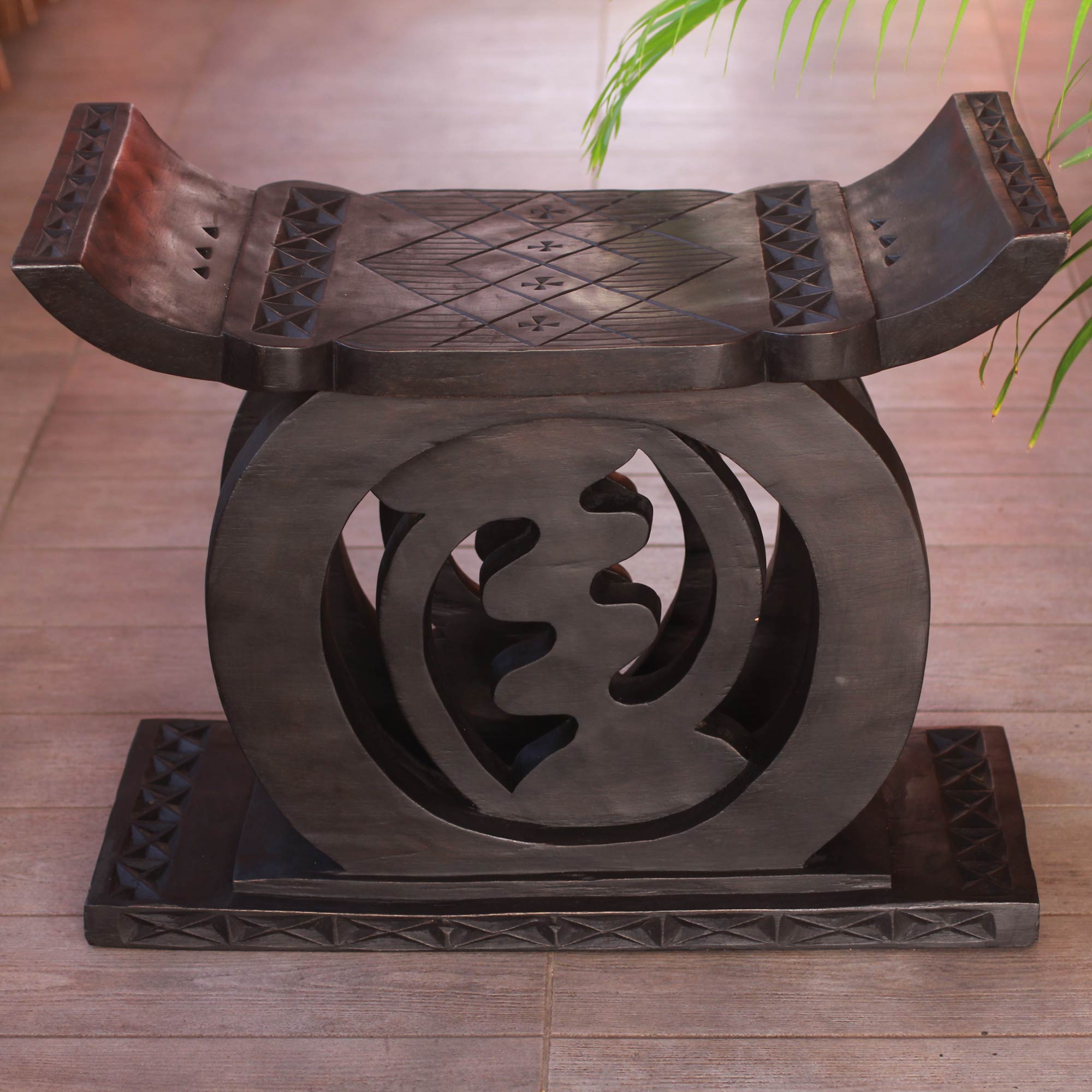 Ashanti throne stool, 'Chemu Lagoon' Fair Trade hand carved wood