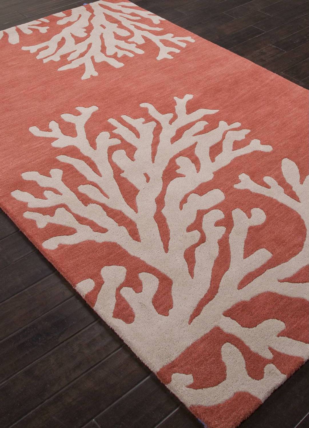 Coral Reef Modern Coastal Orange/Ivory Wool Area Rug Elegant Home