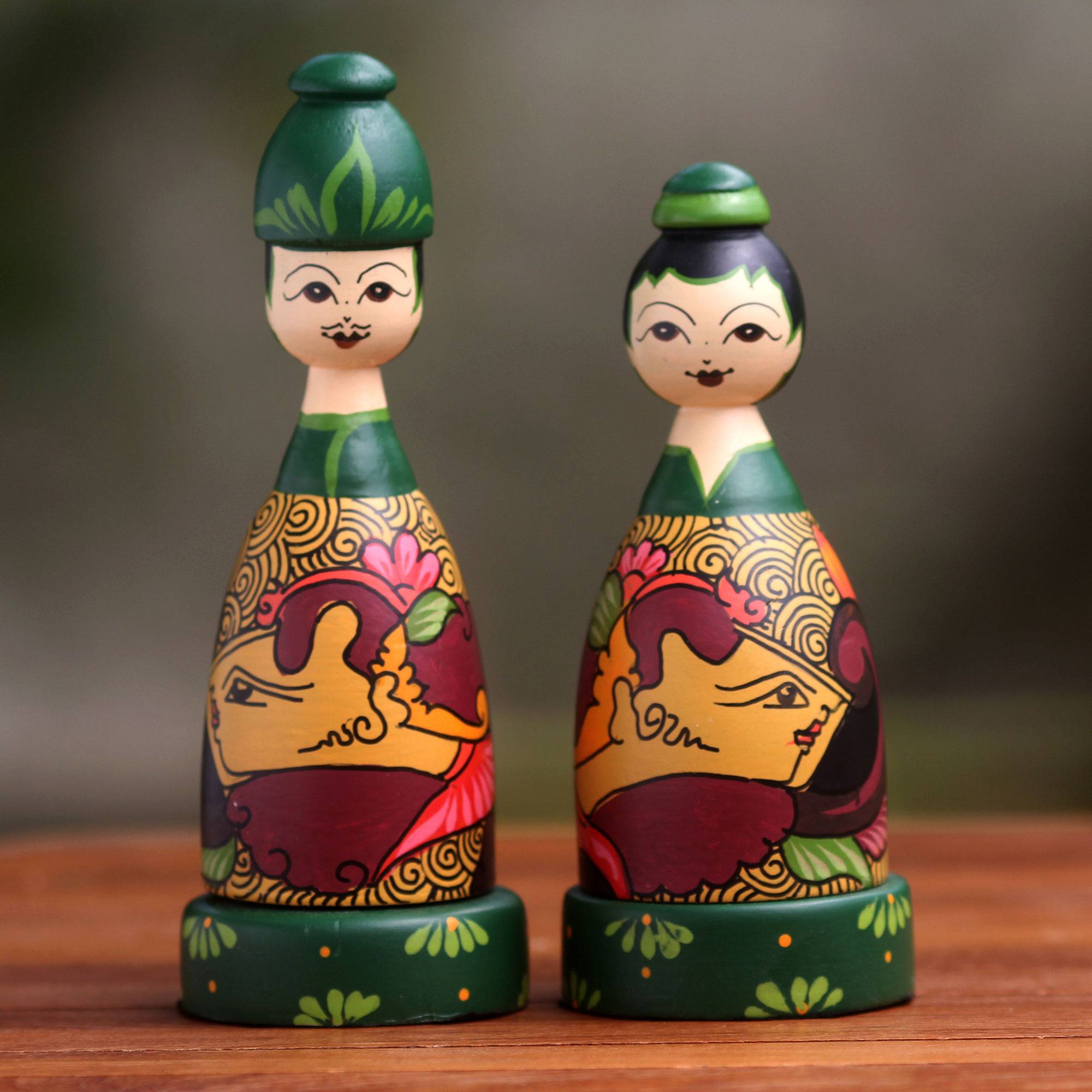 Jogja Couple Hand Painted Bride and Groom Wood Toothpick Holders (Pair)