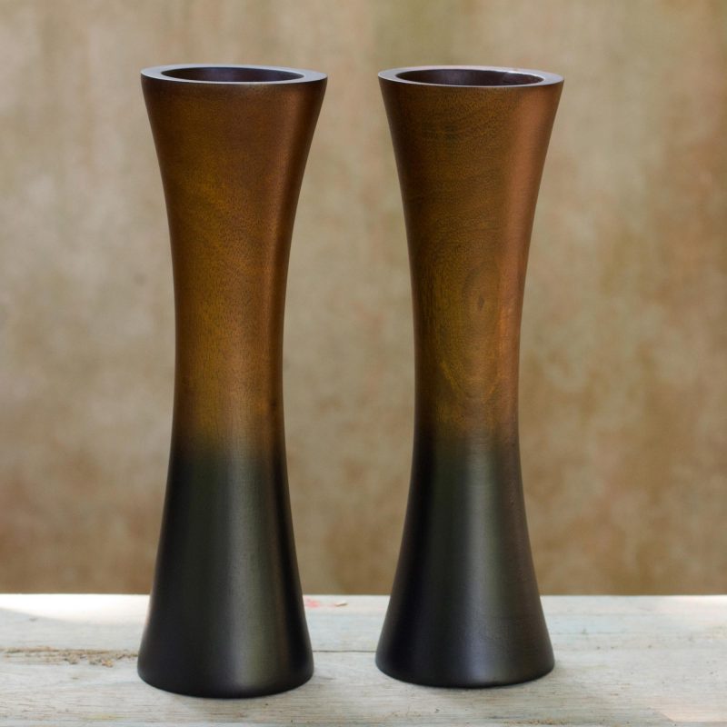 Elegant Home Thai Trumpets Handmade Mango Wood Vases