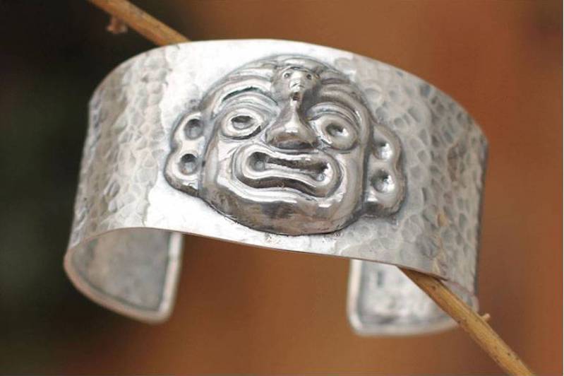 Moche God Ai Apaec Sterling silver cuff bracelet