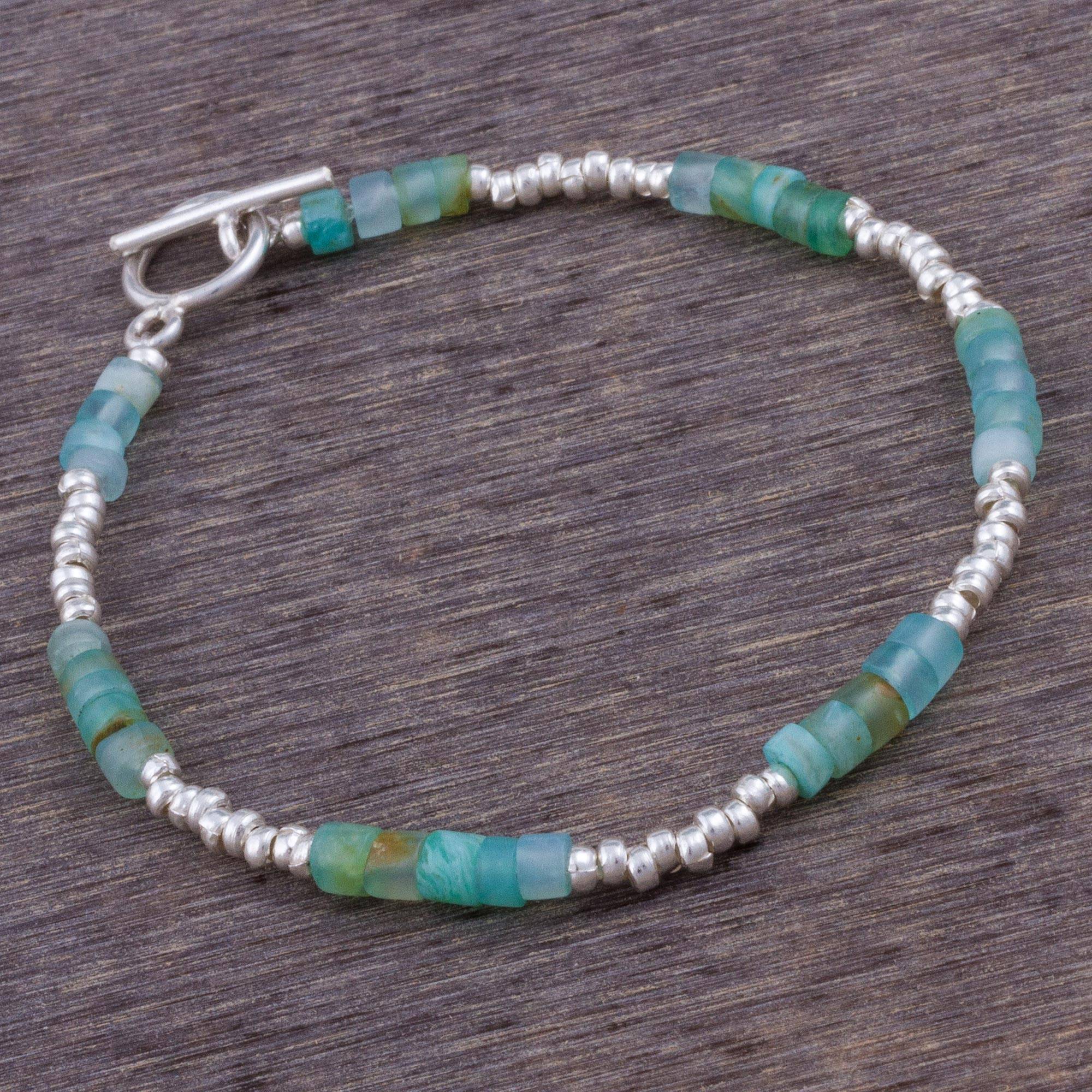 Stylish Teal Opal and Sterling Silver Beaded Bracelet from Peru