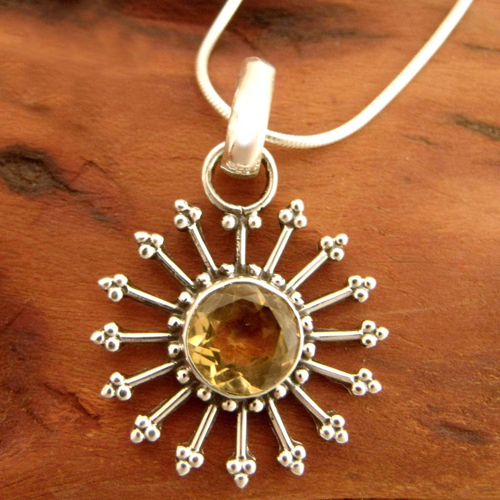 Sunshine Daze Fair Trade Citrine Sun Necklace in Sterling Silver Citrine and Topaz November Birthstones