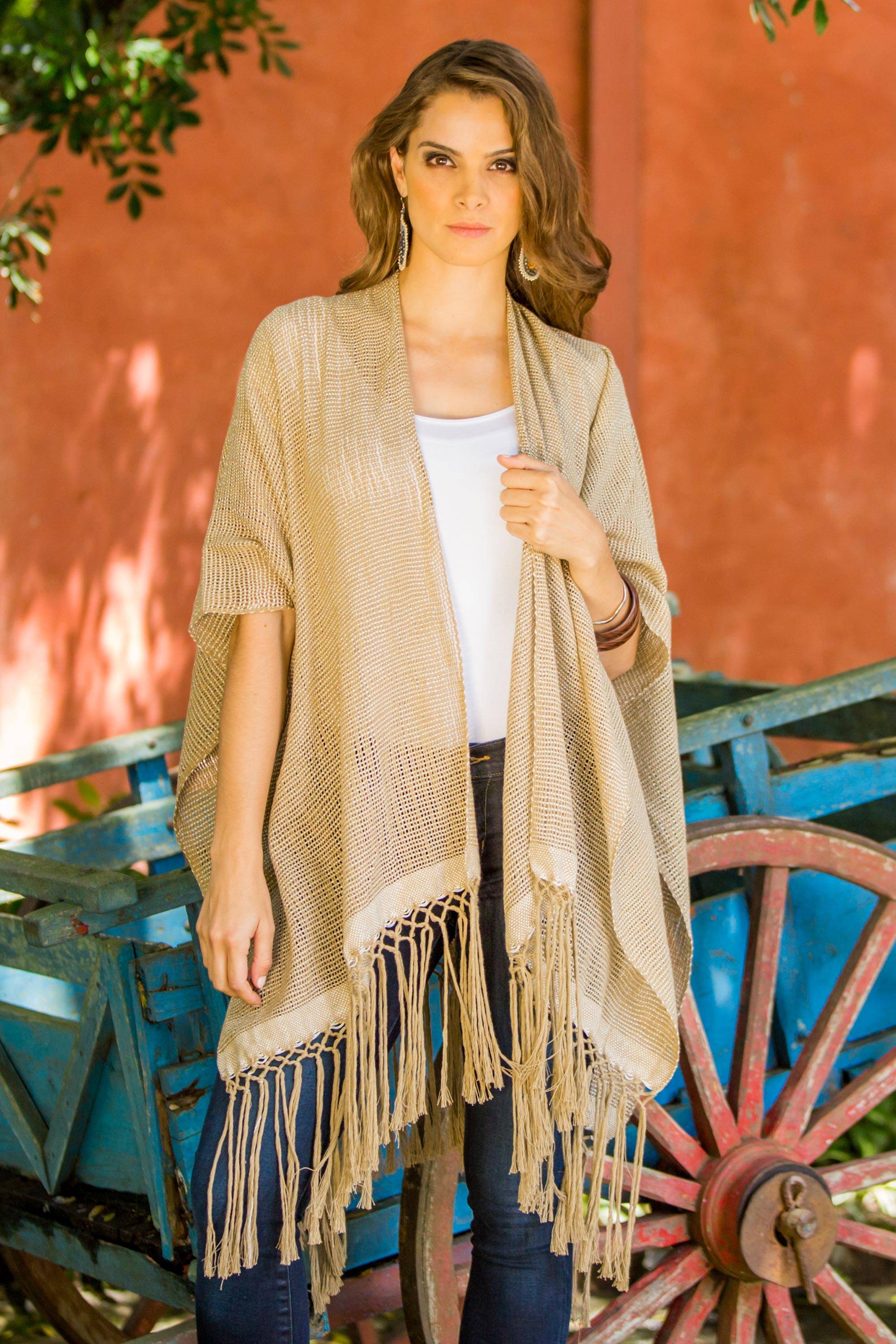 Natural Combination in Clay Hand Woven Cotton Ruana Clay Color from Guatemala matching accessories