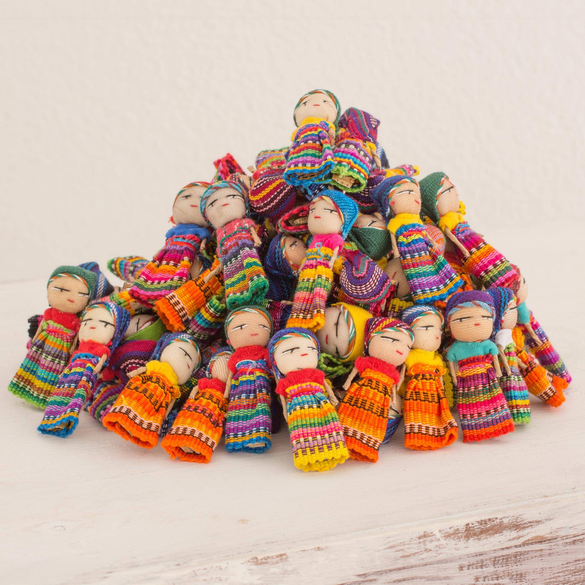 The Worry Doll Clan Set of 100 Guatemalan Worry Dolls with Pouch in 100% Cotton