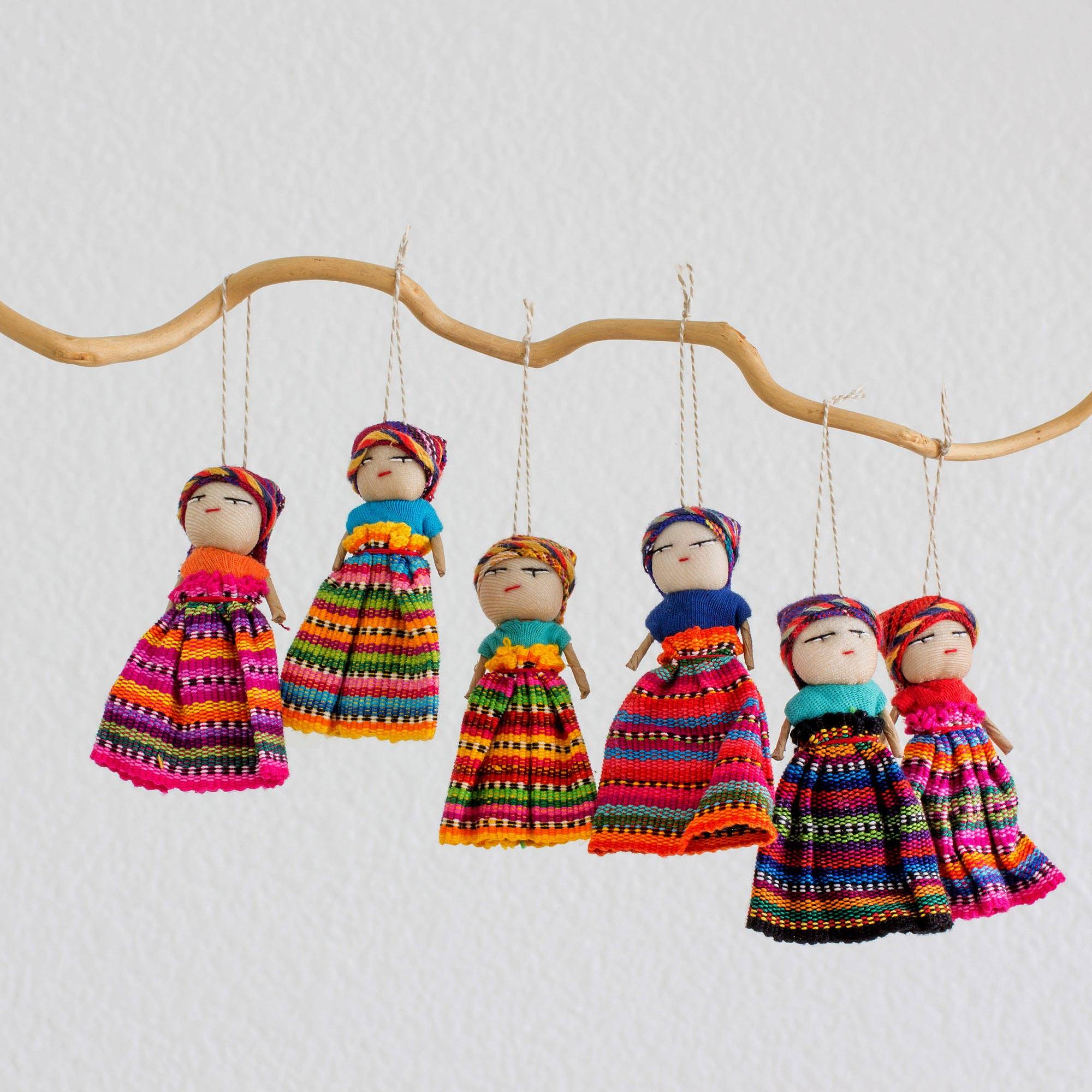 Worry Dolls Share the Love Set of 6 Guatemalan Worry Doll Ornaments Crafted by Hand