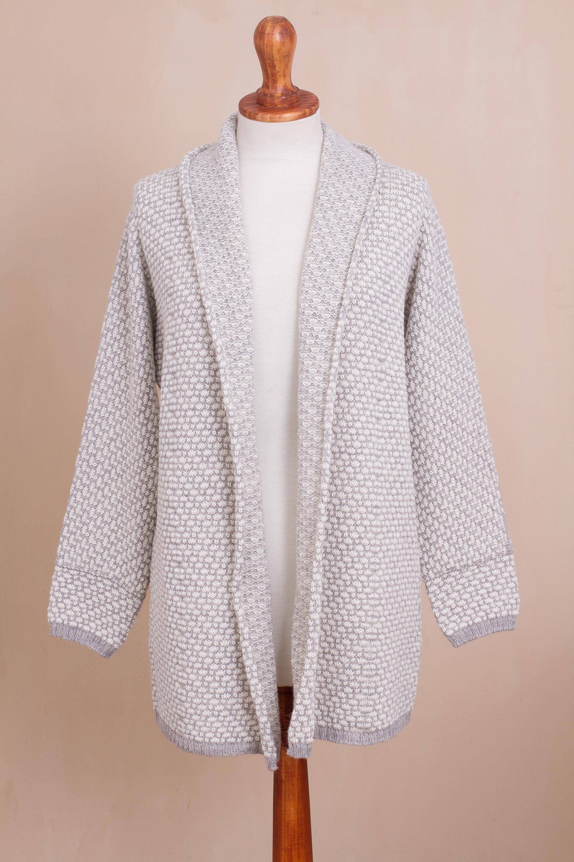 Dove Down Off-White and Grey Alpaca Blend Relaxed Fit Cardigan Sweater Perfect Fall Sweaters