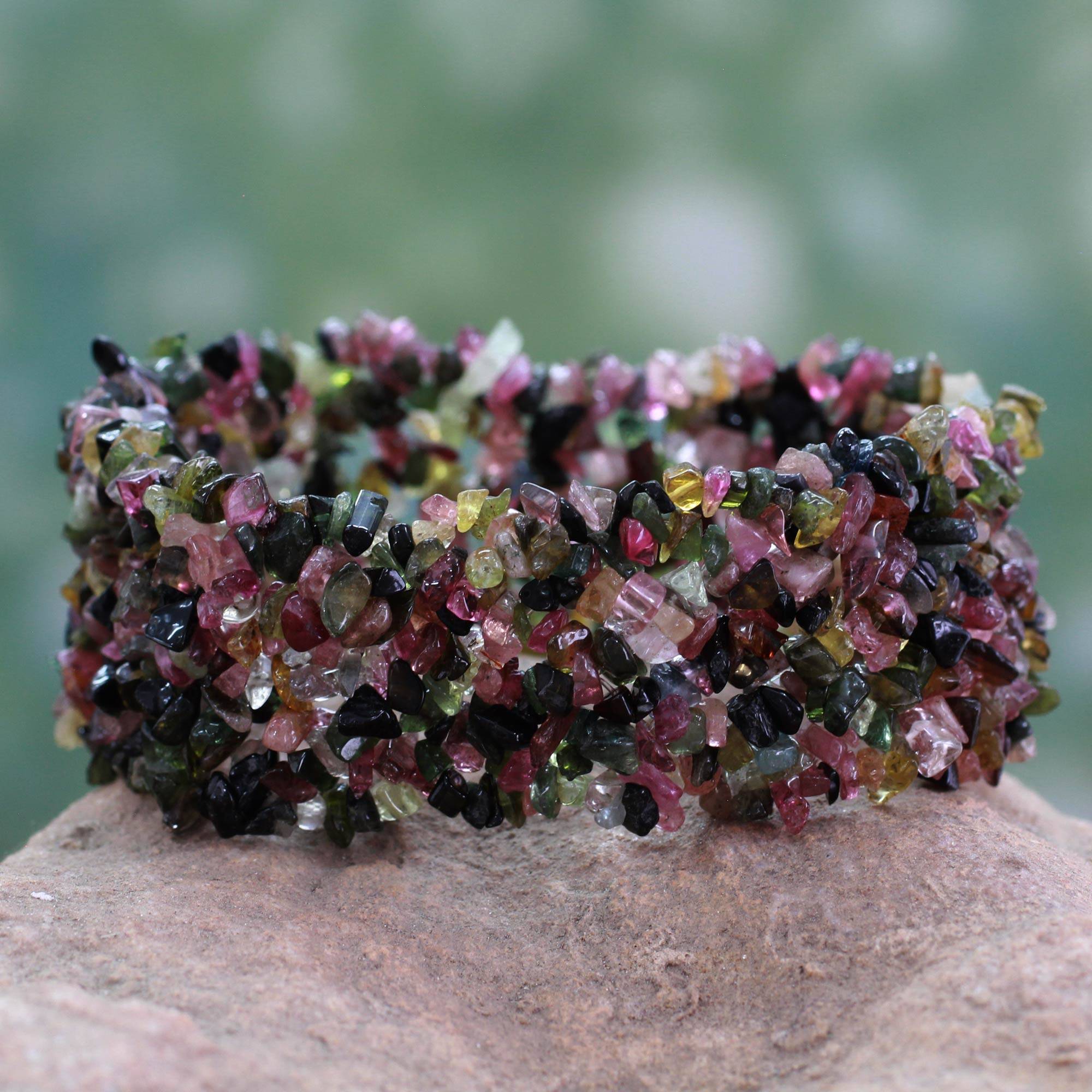 Tourmaline stretch bracelet, 'Festive' Festive Tourmaline Stretch Bracelet Beaded Jewelry Handmade in India Tourmaline, The Unknown October Birthstone