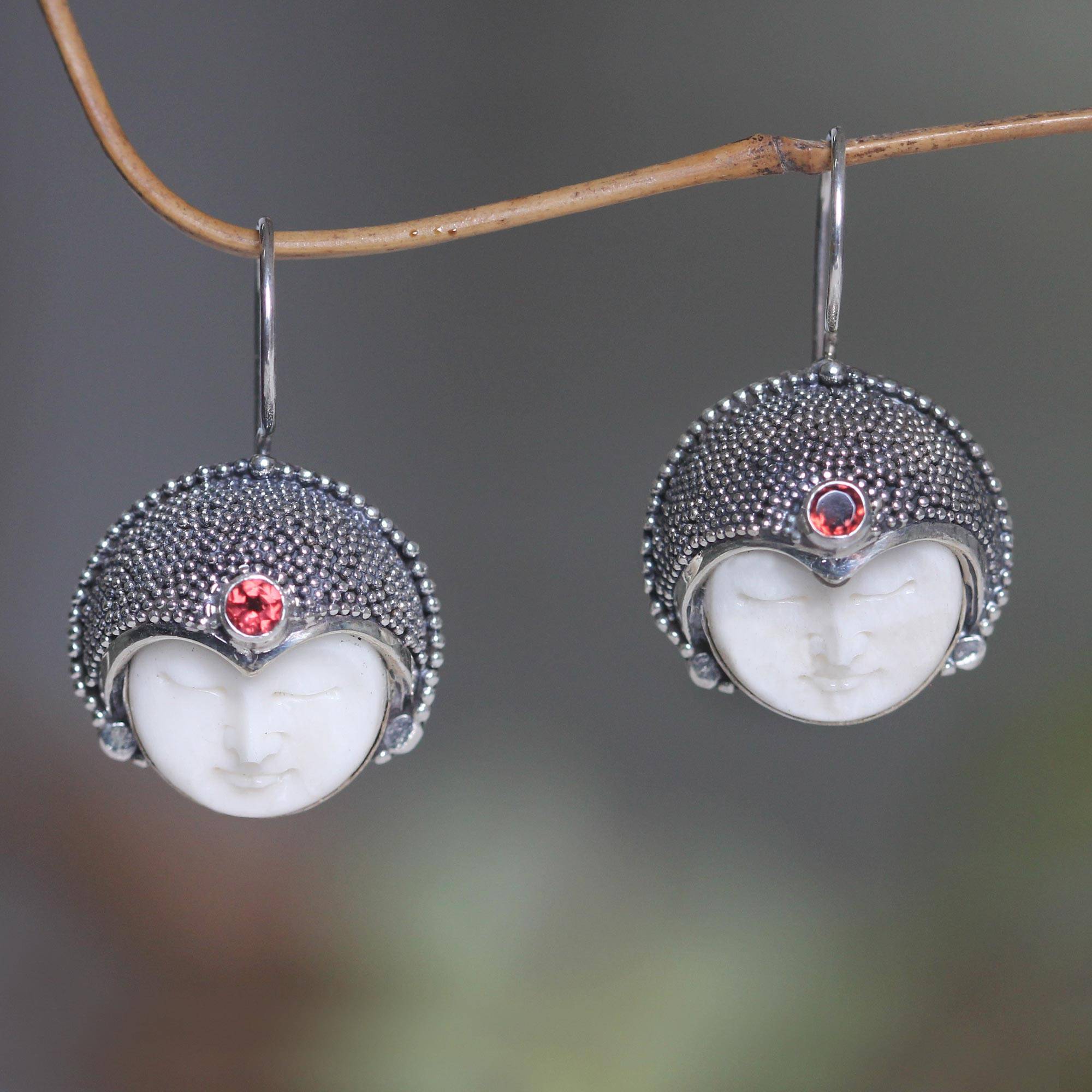 Earrings Guide Royal Lady Garnet and Carved Bone Drop Earrings