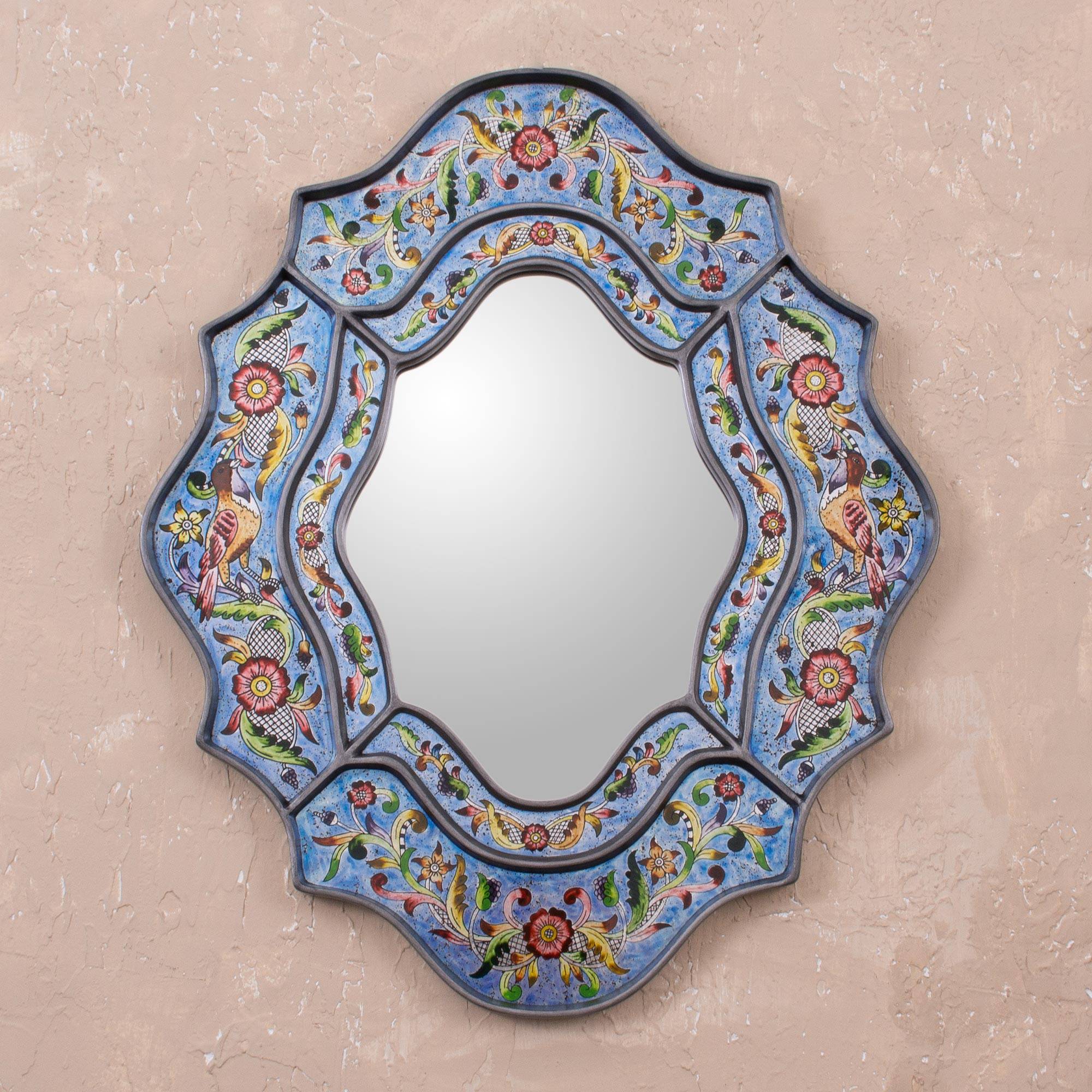 Blue Sky Reverse Hand Painted Mirror from Peru Wall Art In Your Home