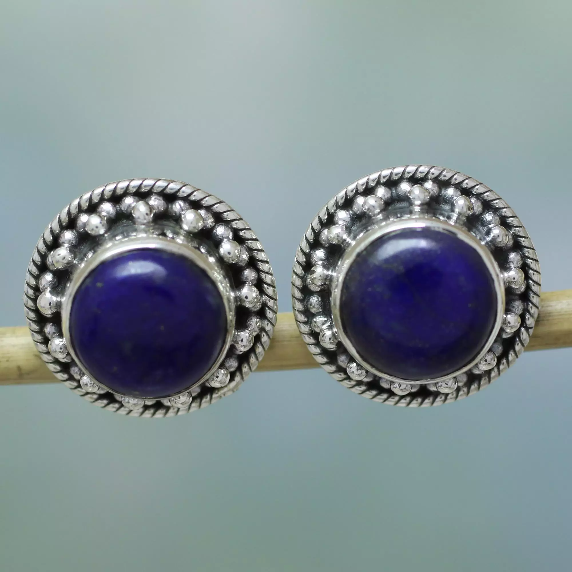 Lavish Moon Artisan Crafted Sterling Silver Lapis Lazuli Earrings