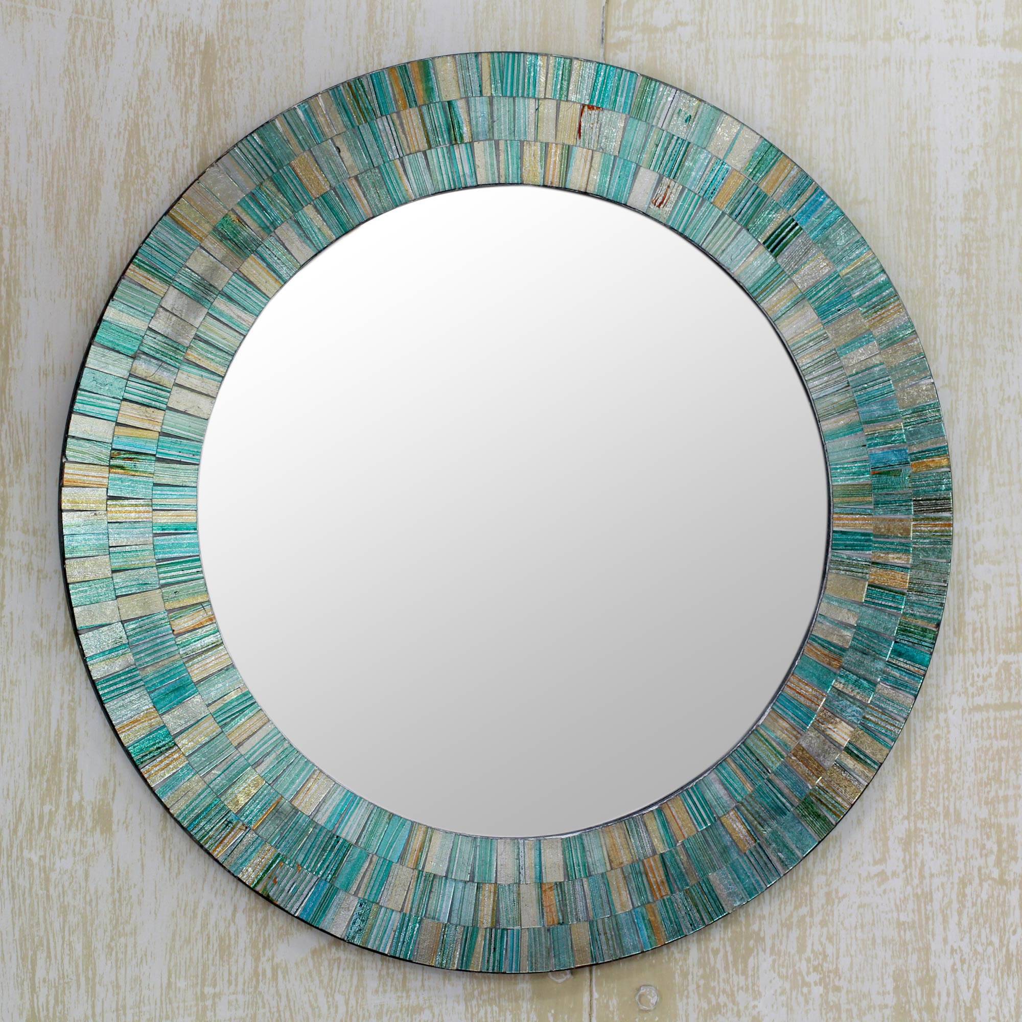 Aqua Fantasy Hand Made Mosaic Wood Glass Mirror Wall Art In Your Home