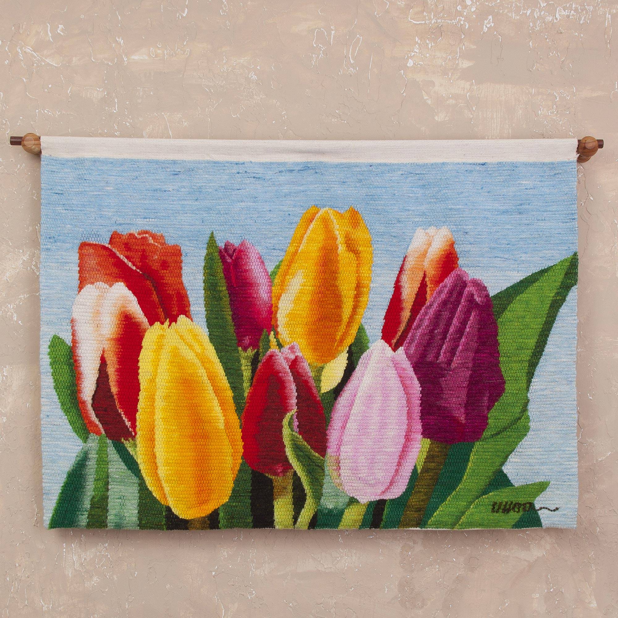 Enchanted Tulips 100% Wool Multi-Color Tulip Tapestry Wall Art In Your Home