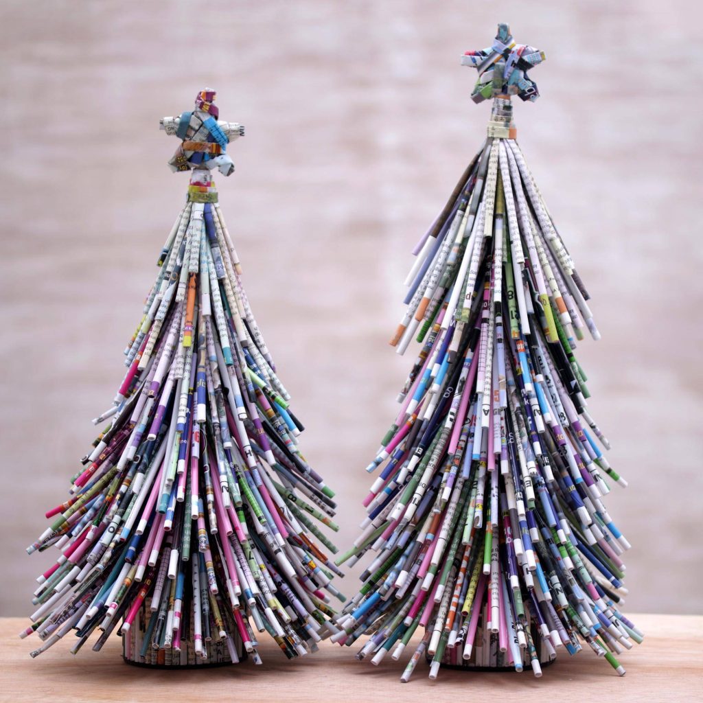 Christmas Décor News Tree Handmade Recycled Paper Christmas Tree Figurines (Pair)