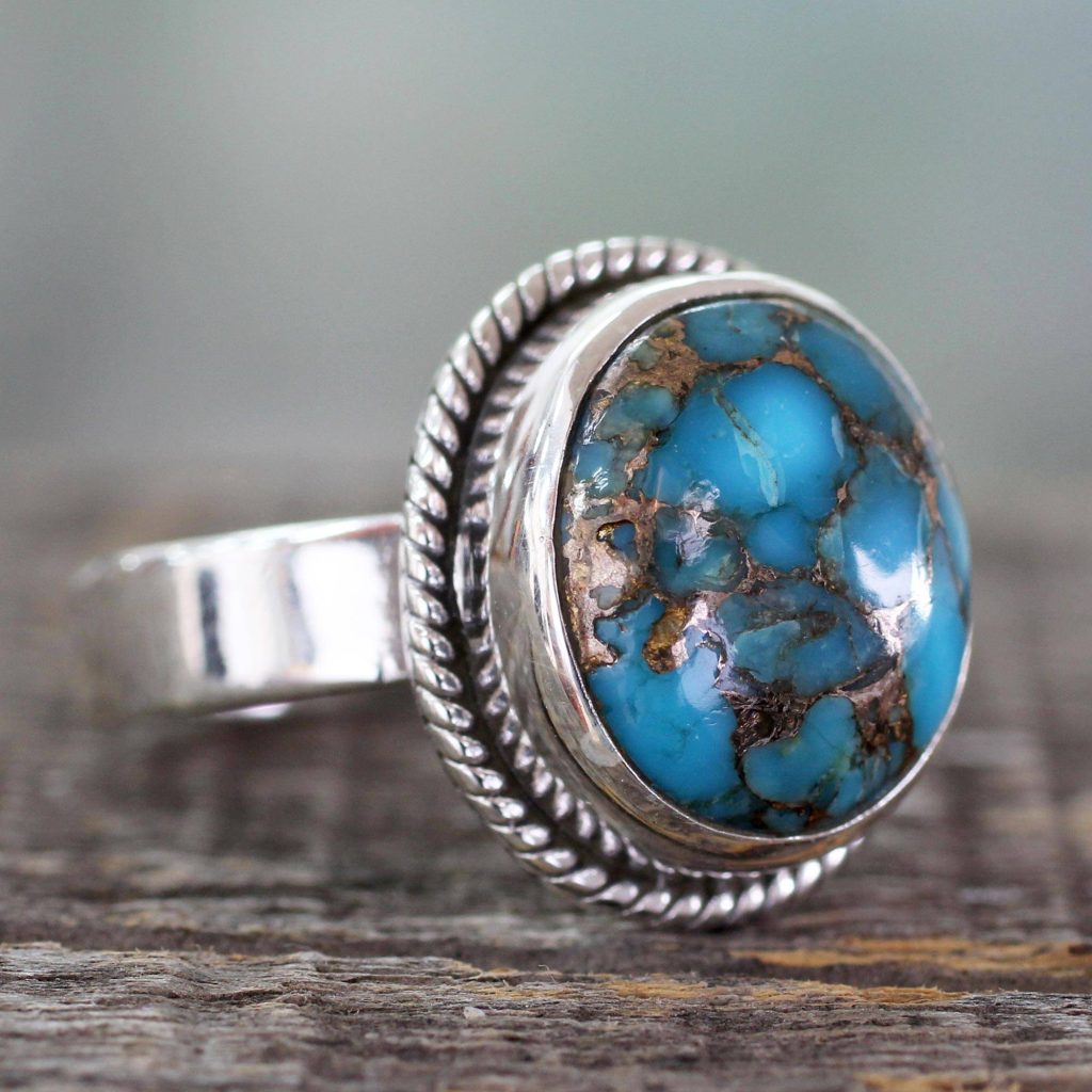 Silver Silver and Blue Composite Turquoise Ring from India, "Blue Sky in Jaipur"