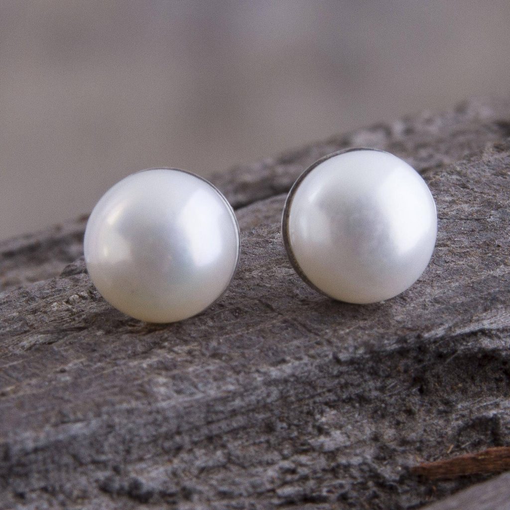 White Pearl Light Fair Trade Silver and Cultured Pearl Stud Earrings Practical and Versatile