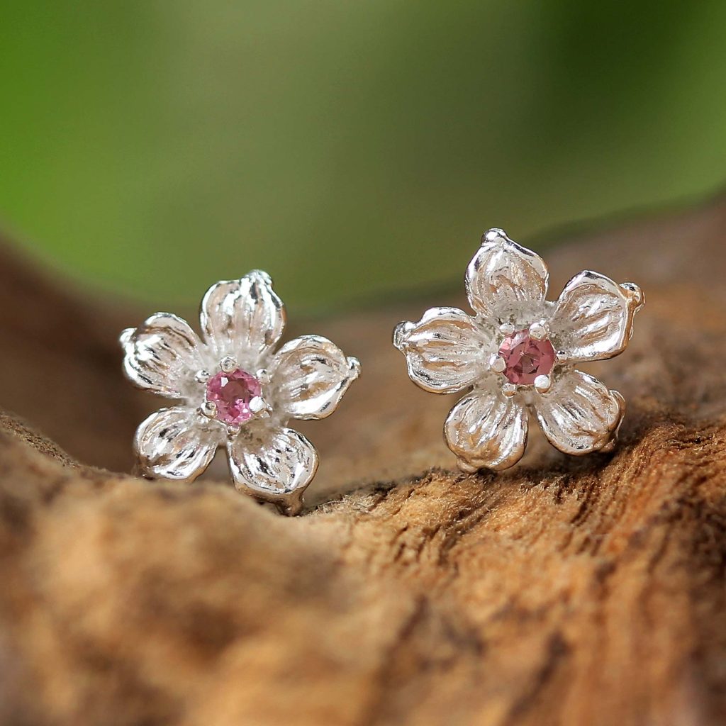 Winter Blooms Sterling Silver Pink Tourmaline Floral Stud Earrings Practical and Versatile