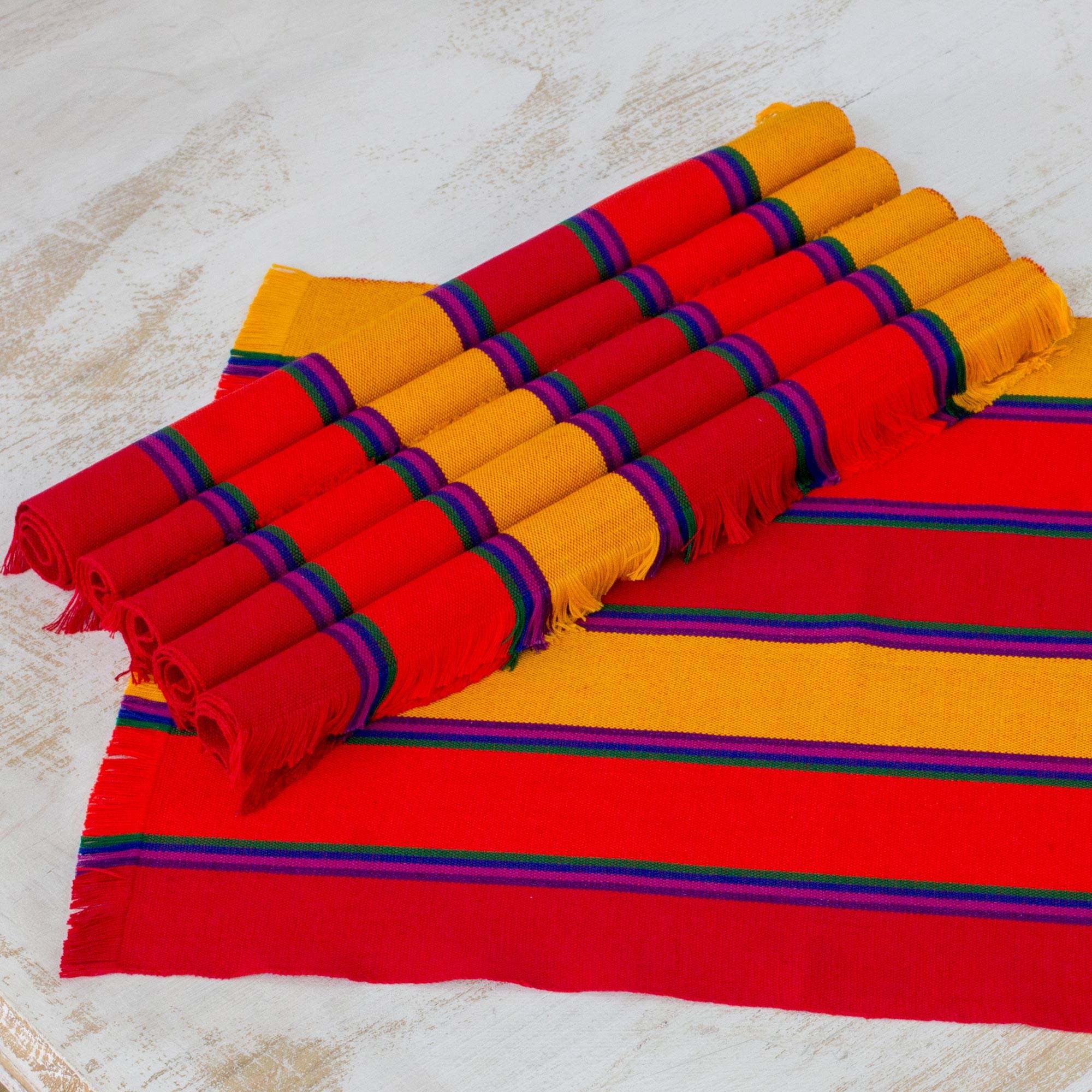 Country Sunset Six Handwoven Striped Cotton Placemats