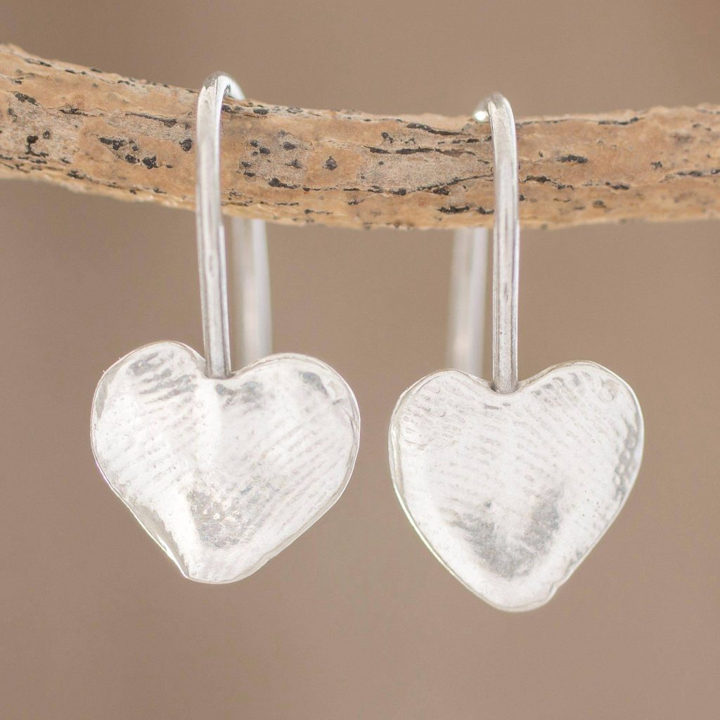 Fingerprint Hearts Heart-Shaped Fine Silver Drop Earrings