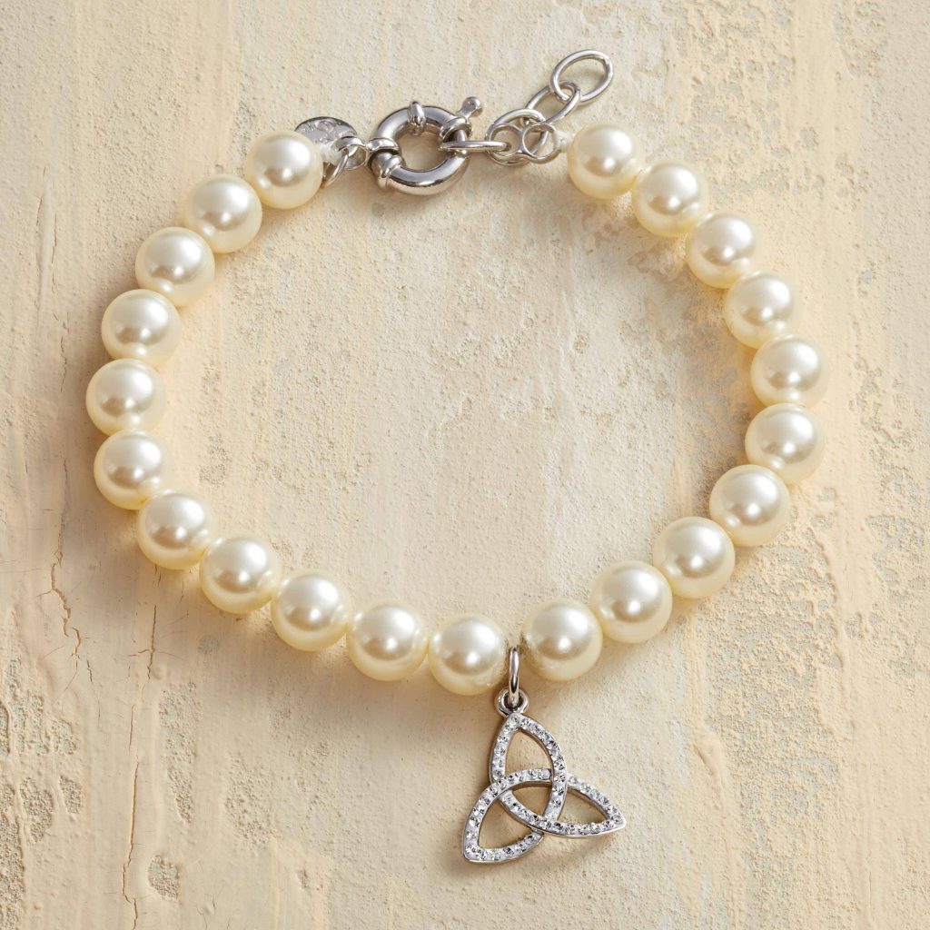 'Eternal Trinity' Trinity Knot Pearl Bracelet with Swarovski Crystals Valentine's Day Gifts