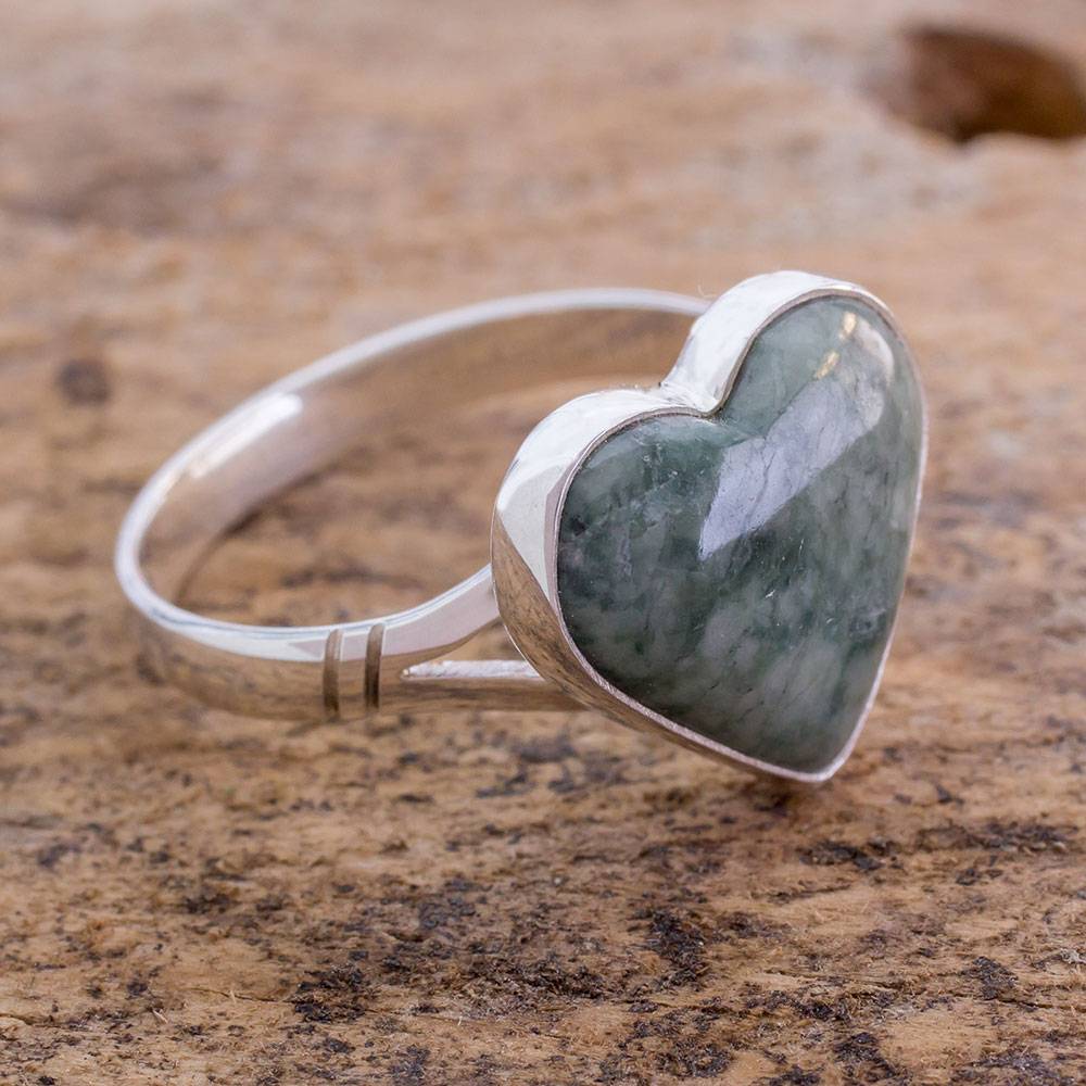 'Love Immemorial' Unique Heart Shaped Sterling Silver Jade Cocktail Ring Valentine's Day Gifts Valentine's Day Gifts