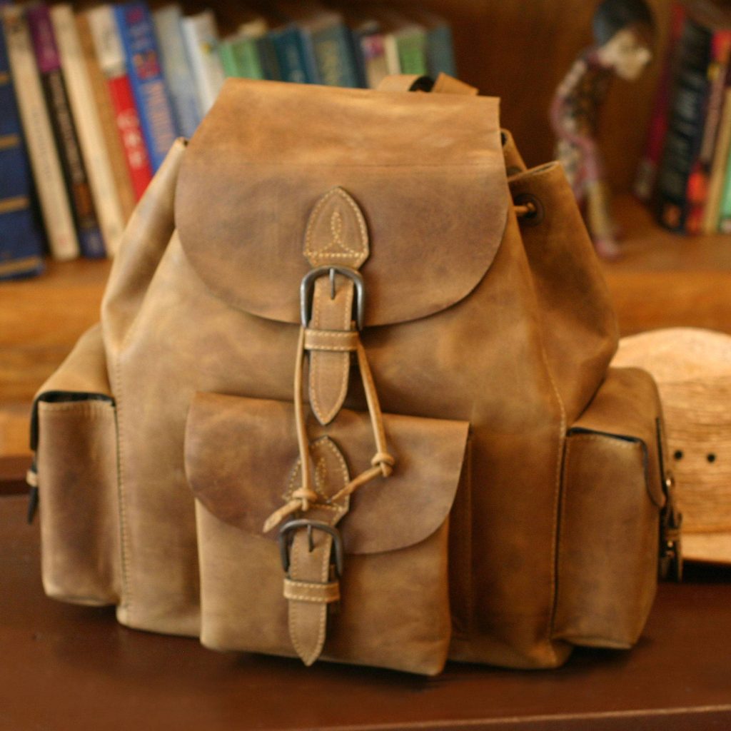 'Weathered in Honey Brown' Hand Crafted Leather Backpack from Mexico Valentine's Day Gifts