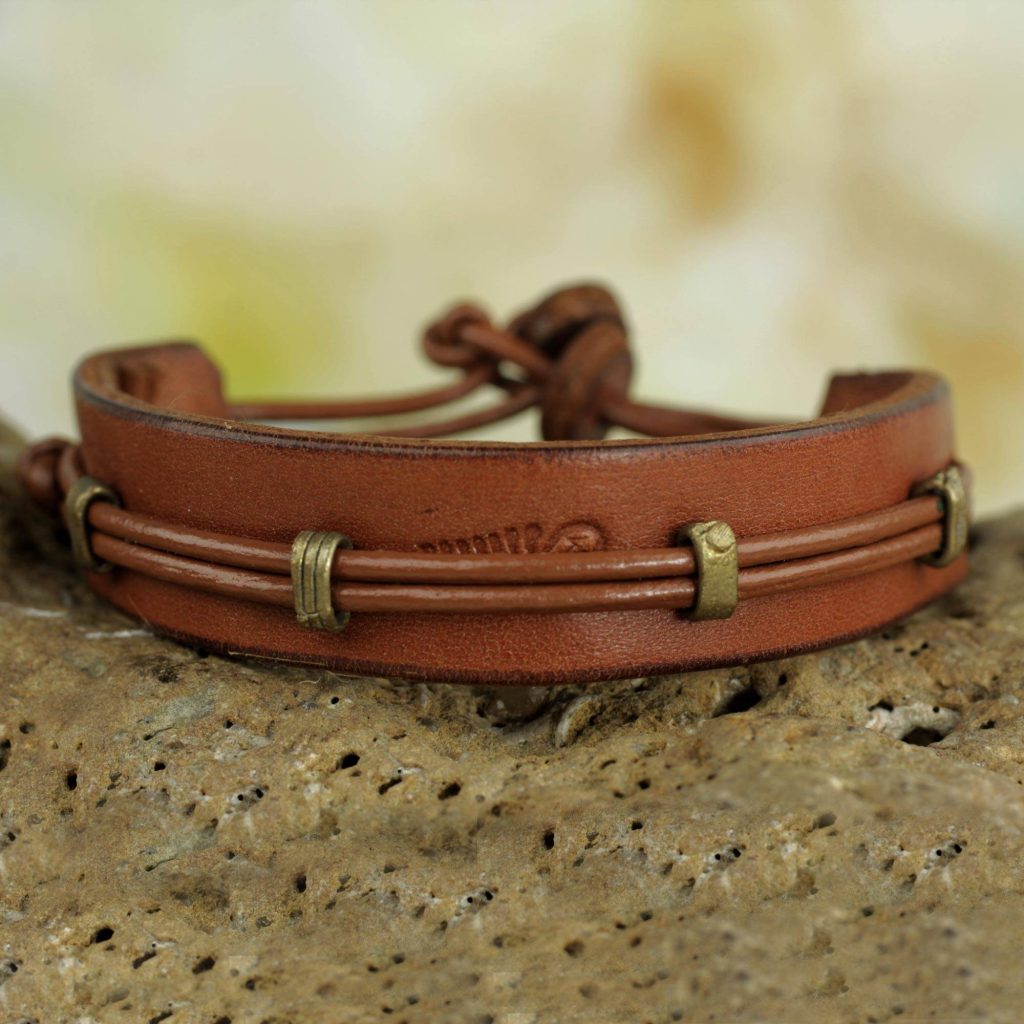 'Stand Alone in Tan' Men's Hand Crafted Leather Wristband Bracelet from Africa Valentine's Day Gifts