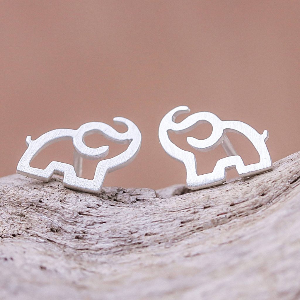 Elephant Trumpet Sterling Silver Elephant Stud Earrings from Thailand Practical an Versatile