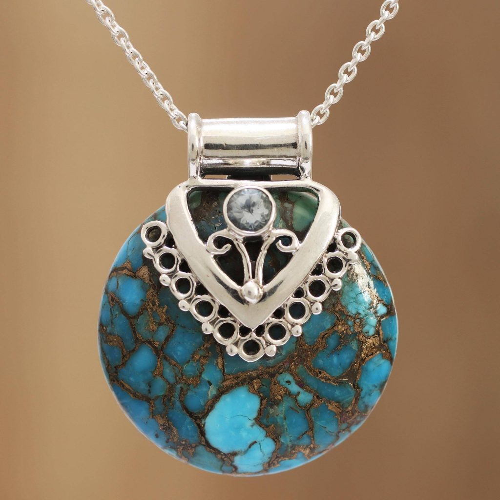 Blue Topaz and Composite Turquoise Sterling Silver Necklace, "Ocean's Glory"