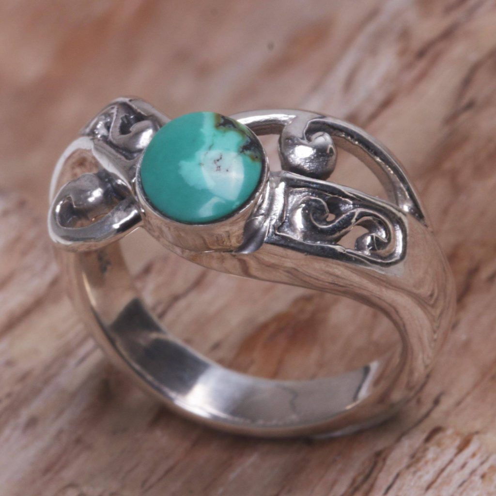 Natural Turquoise and Sterling Silver Single Stone Ring, "Turquoise Mystique"