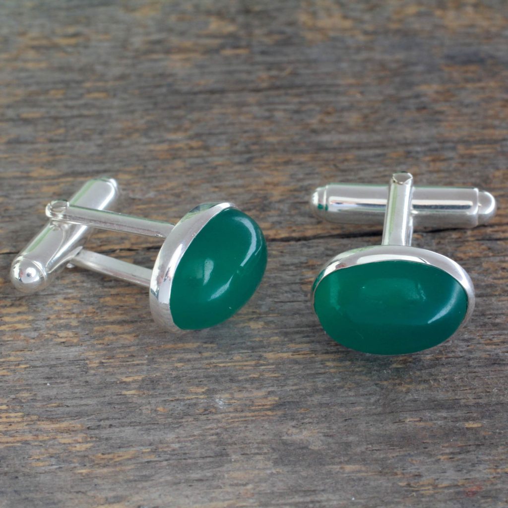 Sterling Silver and Green Onyx Cufflinks, "To Dream"