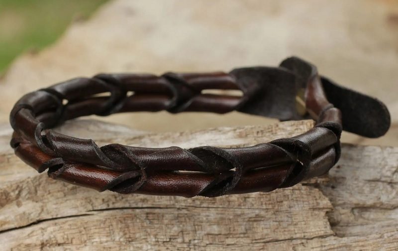 Men's Unique Braided Leather Bracelet, "World"