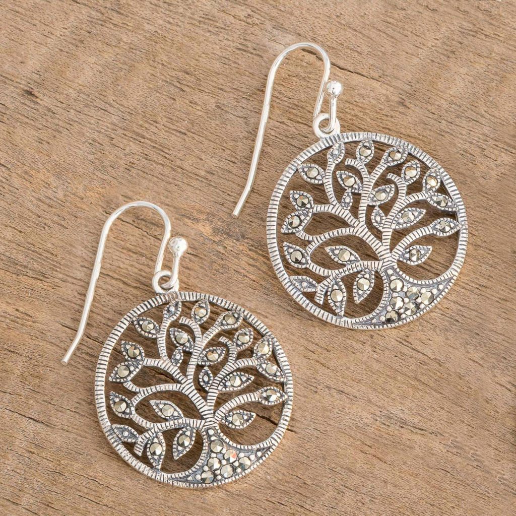 Irish Tree of Life Sterling Silver Earrings with Marcasite, "Irish Tree of Life" Spring Jewelry