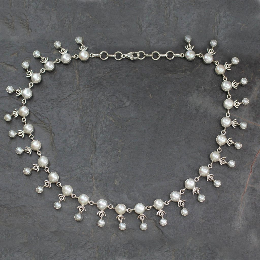 Bridal Jewelry Sterling Silver Pearl Waterfall Necklace, "Gratitude"