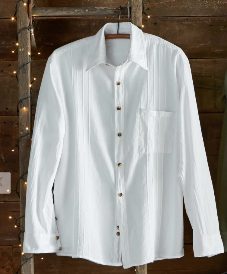 From the Waist Up Zoom Meetings Fashion Men's Peruvian Pima Pin-tuck Shirt, "Global Wanderer" Zoom Work Meetings