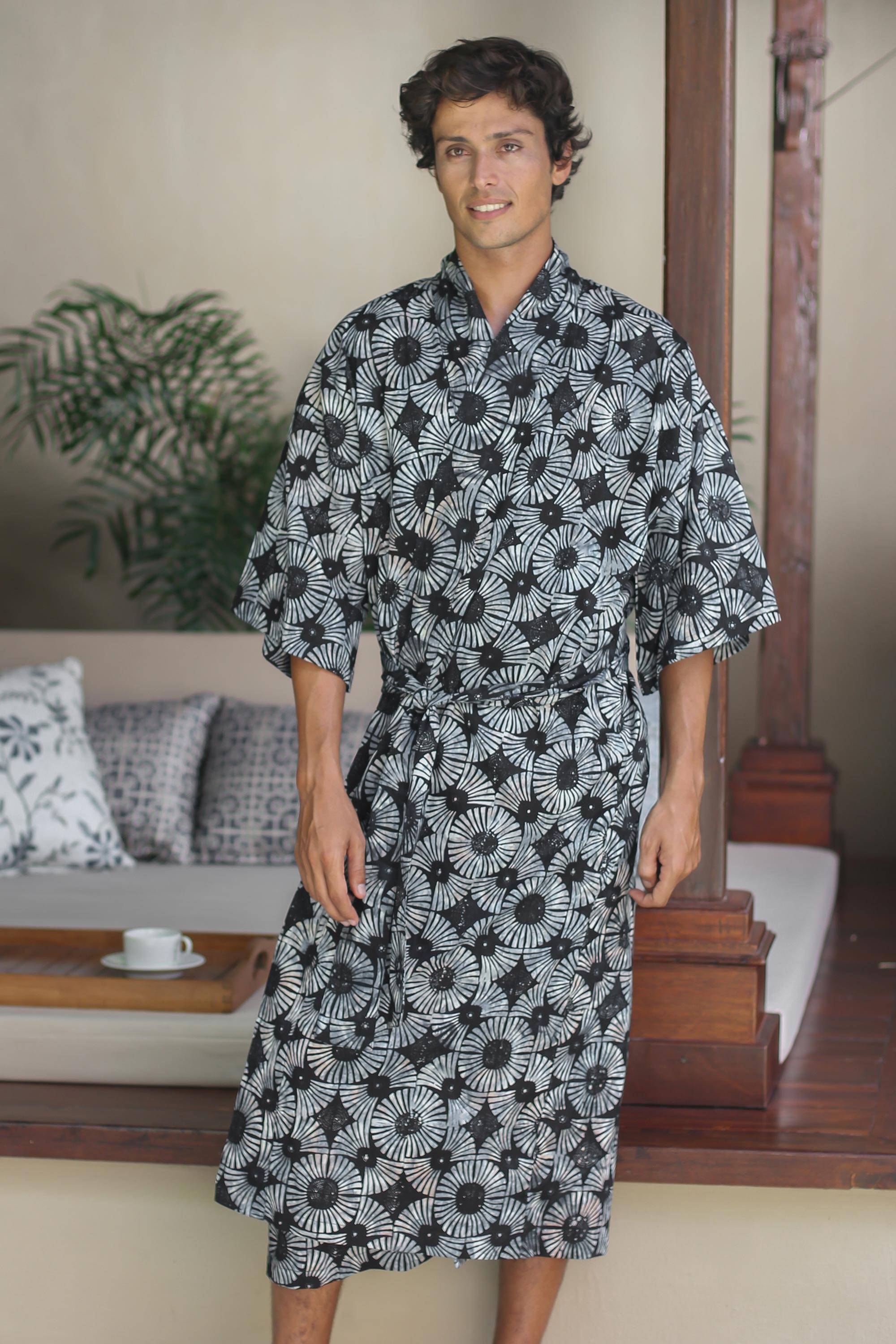 "Midnight Fireworks," Men's Batik Cotton Robe father's day gift idea