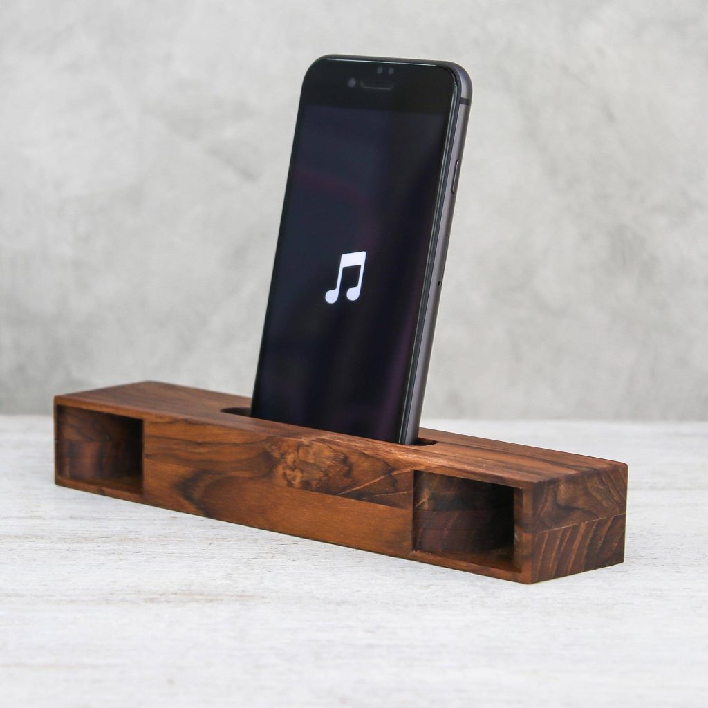 "Teak Orchestra, "Rectangular Teakwood Phone Speaker from Thailand father's day gift idea