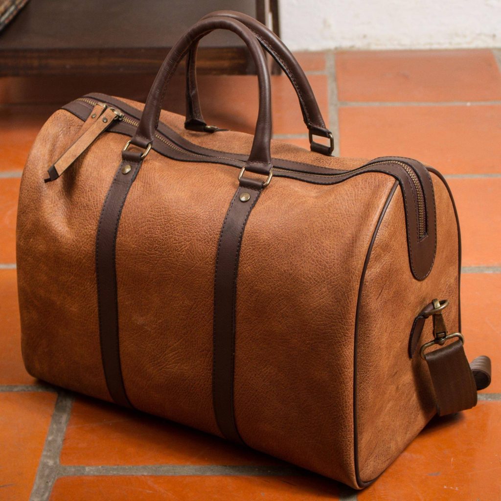 "Fashionable Traveler," Burnt Sienna and Espresso Leather Travel Bag from Mexico father's day gift ifde