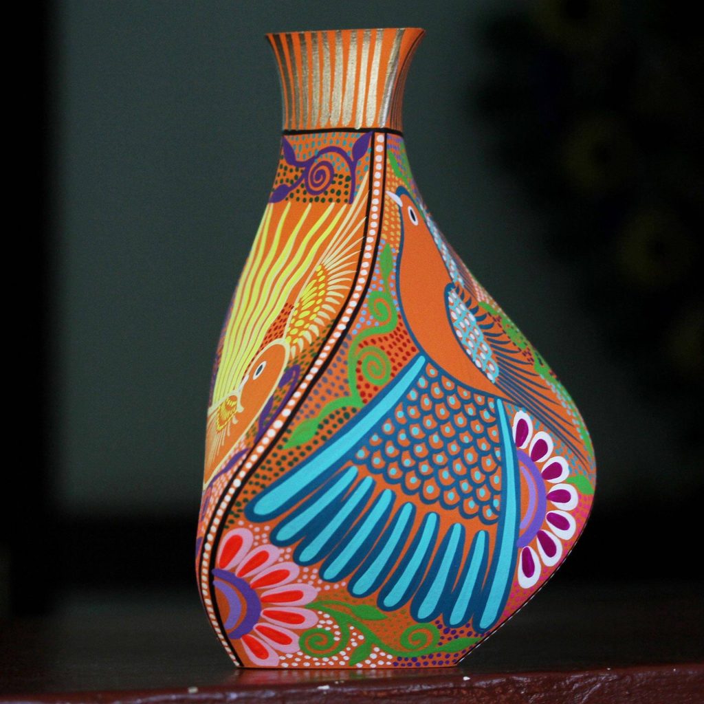 Hand-Painted Eco-Friendly Decorative Vase in Orange, "Natural Sunset" Unique Gifts